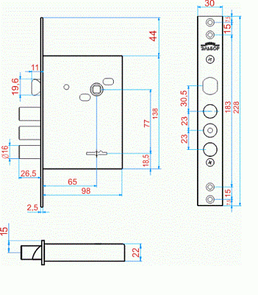 Замок врезной ЭЛЬБОР 1.02.27.5.5 ЛАЗУРИТ Б/О М/О 77 от интернет-площадки Гурумарт