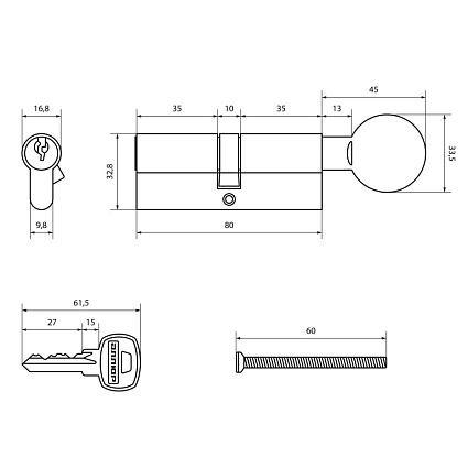 АЛЛЮР A.G 80-6К ВР латунь вертушка Цилиндровый механизм от интернет площадки Гурумарт