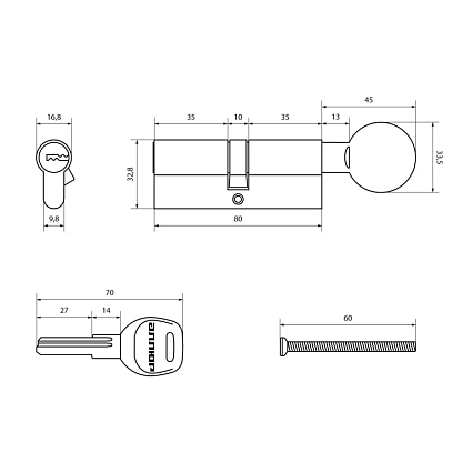 АЛЛЮР HD FG 80-5К BP (40x40G) латунь перф.кл/верт БЛИСТЕР Цилиндровый механизм  от интернет площадки Гурумарт