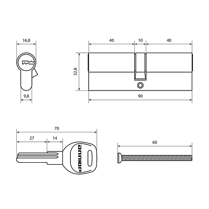 АЛЛЮР HD F 90-5К CP (45x45) хром перф.кл БЛИСТЕР Цилиндровый механизм   от интернет площадки Гурумарт