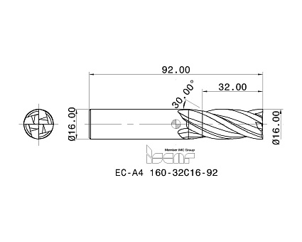картинка Фреза монолитная EC-A4 160-32C16-92  IC903 от магазина Гурумарт