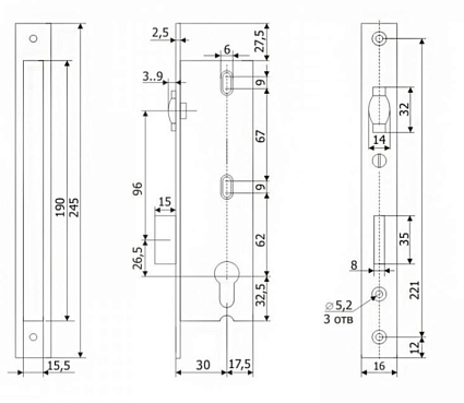 Гардиан PROFI 30.11Р.16 б/о без ц/м с/ролик.ЗЩ Замок врезной б/руч   от интернет площадки Гурумарт