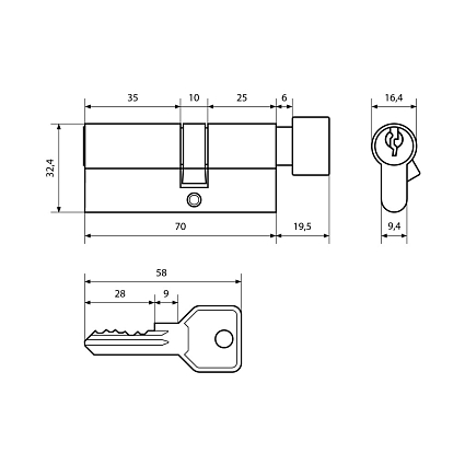 Стандарт Z.I.70В-5K (25Bx10x35) CP 5кл англ.ключ/верт. Цилиндровый механизм   от интернет площадки Гурумарт