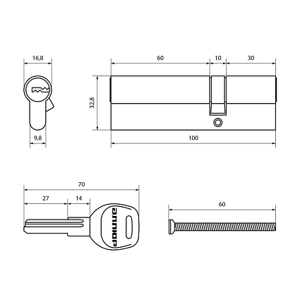 АЛЛЮР HD F 100-5К CP (35x65) хром перф.кл Цилиндровый механизм от интернет площадки Гурумарт