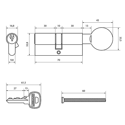 АЛЛЮР A.G 70-6К CP хром вертушка Цилиндровый механизм от интернет площадки Гурумарт
