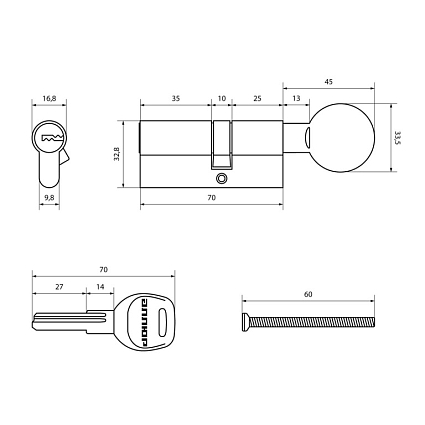АЛЛЮР HD FG 70-5К CP[25Gx10x35](40х30G) хром перф.кл/верт БЛИСТЕР Цилиндровый механизм от интернет площадки Гурумарт