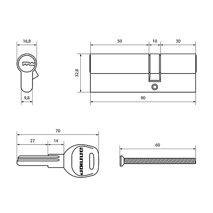 АЛЛЮР HD F 90-5К CP[30x10x50] (35x55) хром перф.кл БЛИСТЕР Цилиндровый механизм   от интернет площадки Гурумарт