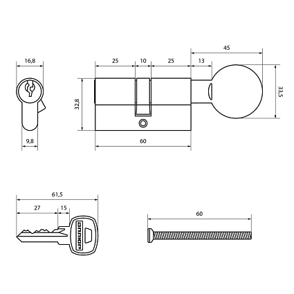 АЛЛЮР A.G 60-6К CP хром вертушка Цилиндровый механизм от интернет площадки Гурумарт