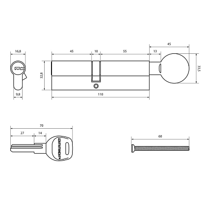 АЛЛЮР HD FG 110-5К CP[45х10х55G](50x60G) хром перф.кл Цилиндровый механизм от интернет площадки Гурумарт