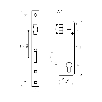 БУЛАТ ЗВ 5-1.30.00.23.08 нерж. сталь 30мм ролик.зщ под ц/м Замок врезной б/руч   от интернет площадки Гурумарт