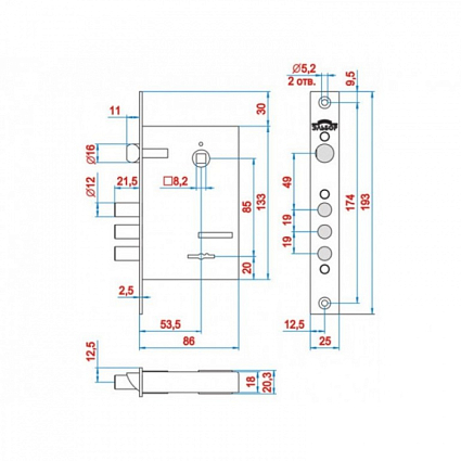 Замок врезной ЭЛЬБОР REX 1.7 3 КЛ Б/О (1.04.27.5), М/О 85ММ от интернет-площадки Гурумарт