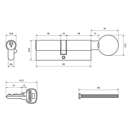 АЛЛЮР A.G 90-6К ВР латунь вертушка Цилиндровый механизм  от интернет площадки Гурумарт