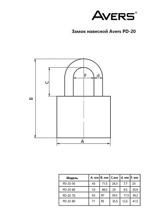 AVERS PD-20-60-Blister d9,5мм Замок навесной от интернет площадки Гурумарт