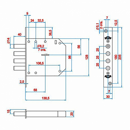 Замок врезной ЭЛЬБОР REX 2.1 5 КЛ Б/О (1.05.01) от интернет-площадки Гурумарт