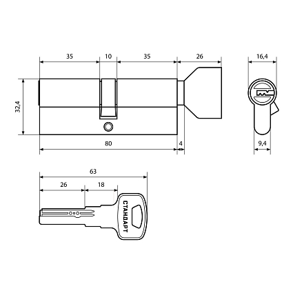 Стандарт Z.F.80В-5K (35x10x35B) SN 5кл перф.ключ/верт. Цилиндровый механизм   от интернет площадки Гурумарт