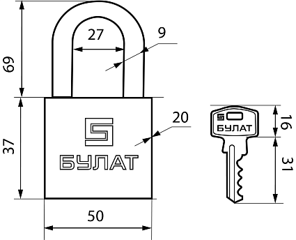 БУЛАТ ВС 1150-01 латунный 3кл. d=8мм Замок навесной  от интернет площадки Гурумарт