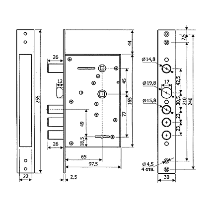Замок врезной Гардиан 30.12 ДЛ.КЛЮЧ. ЗЩ ЗД 4кл б/о б/накладки от интернет-площадки Гурумарт
