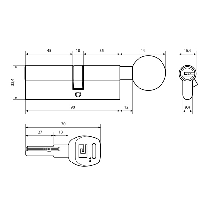 АЛЛЮР HD FG 90-5К CP[35Gx10x45] (40Gx50) хром перф.кл/верт БЛИСТЕР Цилиндровый механизм  от интернет площадки Гурумарт