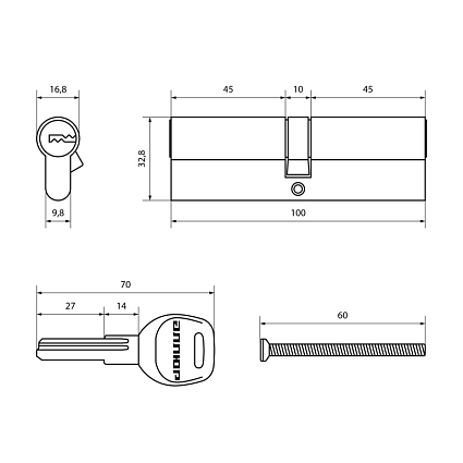 АЛЛЮР HD F 100-5К CP[45х10х45] хром перф.кл Цилиндровый механизм от интернет площадки Гурумарт