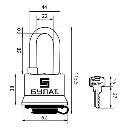 БУЛАТ ВС 0350/0350-01 ПОД ОДИН КЛЮЧ компл.- 2шт 5кл. d=10мм Замок навесной от интернет площадки Гурумарт