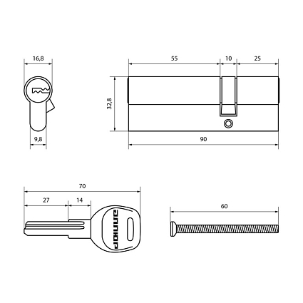 АЛЛЮР HD F 90-5К CP[25x10x55] (30x60) хром перф.кл БЛИСТЕР Цилиндровый механизм от интернет площадки Гурумарт