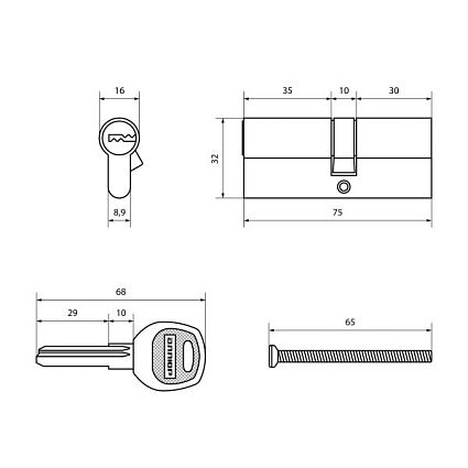 Цилиндровый механизм (личинка замка) перекодируемый 75мм(30*10*35) от интернет площадки Гурумарт