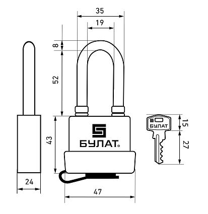 БУЛАТ ВС 1-П42-01 ПЛ всепогодный 5кл. d=8мм Замок навесной   от интернет площадки Гурумарт