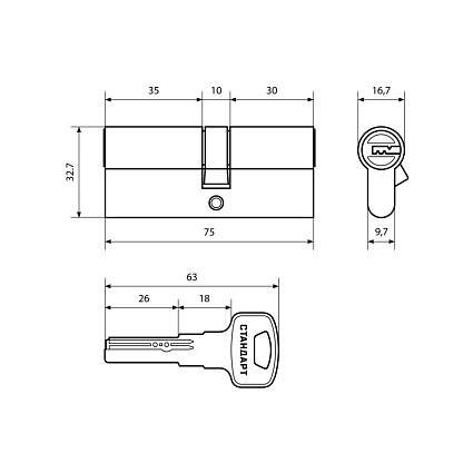 Стандарт F-01 75(30х10х35) GP 5кл золото перф. ключ/ключ Цилиндровый механизм от интернет площадки Гурумарт