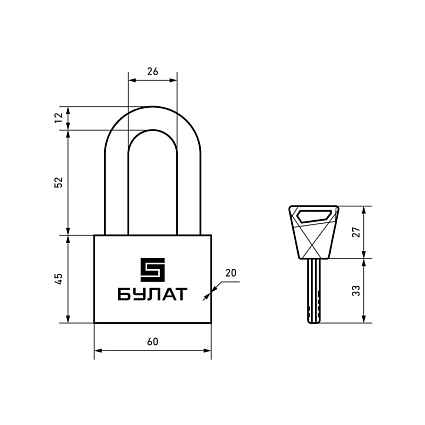 БУЛАТ ВС 3-С60-01 НС нержавеющая сталь 3кл. d=12мм Замок навесной   от интернет площадки Гурумарт