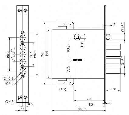 Замок Border (Бордер) врезной сувальдный с защёлкой ЗВ9-8 МК4Т/15 с тягами, 5 кл. 77741 от интернет-площадки Гурумарт