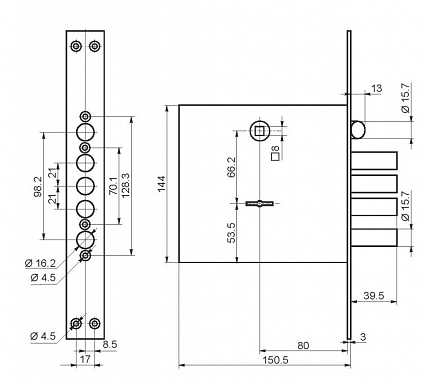 Замок врезной сувальдный с защёлкой Border (Бордер) ЗВ9-8 МК4/15, 5 кл. Универсальный /77740 от интернет-площадки Гурумарт