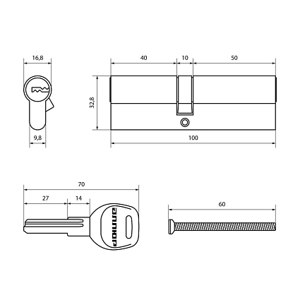 АЛЛЮР HD F 100-5К CP[40х10х50] хром перф.кл Цилиндровый механизм от интернет площадки Гурумарт
