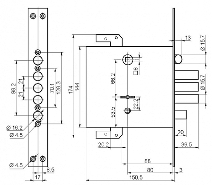 Замок врезной BORDER ЗВ9-8МК.Т3 (77936) от интернет-площадки Гурумарт