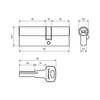 Стандарт F-01 85(30х10х45) GP 5кл золото перф. ключ/ключ Цилиндровый механизм от интернет площадки Гурумарт