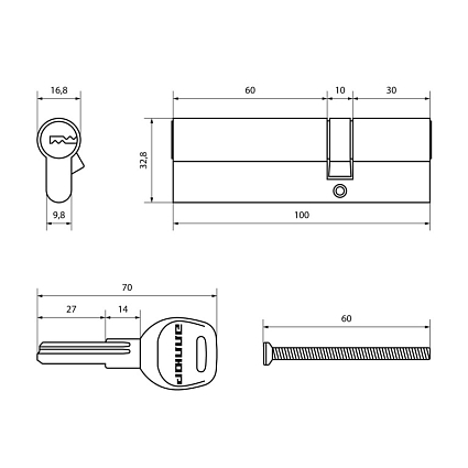 АЛЛЮР HD F 100-5К BP[30x10x60] (35x65) латунь перф.кл БЛИСТЕР Цилиндровый механизм от интернет площадки Гурумарт