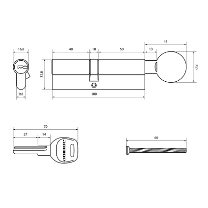 АЛЛЮР HD FG 100-5К CP[40х10х50G] хром перф.кл Цилиндровый механизм  от интернет площадки Гурумарт