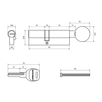АЛЛЮР HD FG 90-5К BP[35x10x45G] (40x50G) латунь перф.кл/верт БЛИСТЕР Цилиндровый механизм от интернет площадки Гурумарт