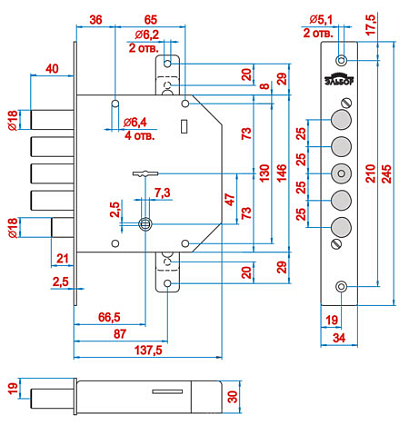 Замок врезной ЭЛЬБОР 1.06.22.КМА ГРАНИТ от интернет-площадки Гурумарт
