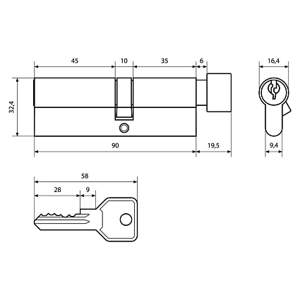 Стандарт Z.I.90В-5K (35Bx10x45) CP 5кл англ.ключ/верт. Цилиндровый механизм   от интернет площадки Гурумарт