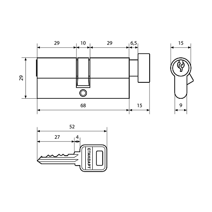 СТАНДАРТ для замков 103/50В,132/50В кл/верт CP хром 70мм 5 кл. Цилиндровый механизм   от интернет площадки Гурумарт