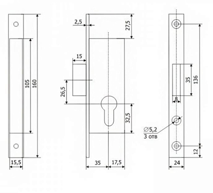 Гардиан PROFI 35.01.24 б/о без ц/м Замок врезной б/руч   от интернет площадки Гурумарт