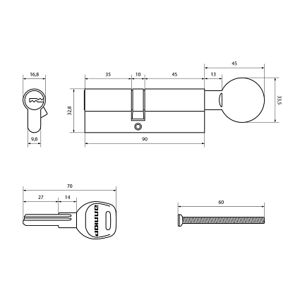 АЛЛЮР HD FG 90-5К BP[35x10x45G] (40x50G) латунь перф.кл/верт БЛИСТЕР Цилиндровый механизм от интернет площадки Гурумарт