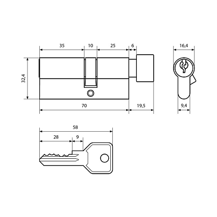 Стандарт Z.I.70В-5K (25Bx10x35) CP 5кл англ.ключ/верт. Цилиндровый механизм   от интернет площадки Гурумарт