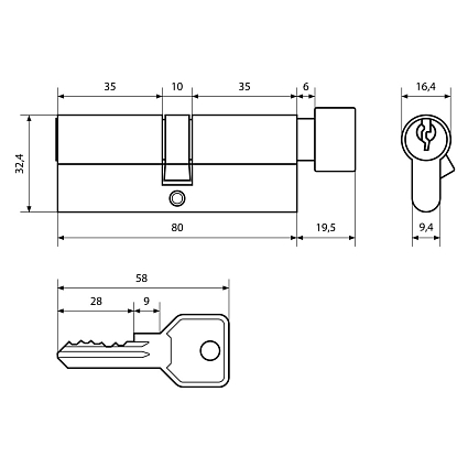 Стандарт Z.I.80В-5K (35Bx10x35) CP 5кл англ.ключ/верт. Цилиндровый механизм   от интернет площадки Гурумарт