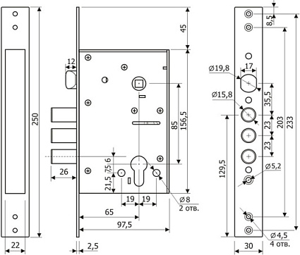 Врезной замок Guardian (Гардиан) 32.11 с защёлкой от интернет-площадки Гурумарт
