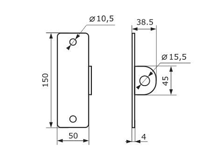 Домарт Проушина гаражная 50*150 (толщ.4мм) черный d 15мм   от интернет площадки Гурумарт