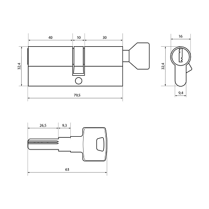 Стандарт Z.F.80В-5K (30Вx10x40) SN 5кл перф.ключ/верт. Цилиндровый механизм   от интернет площадки Гурумарт