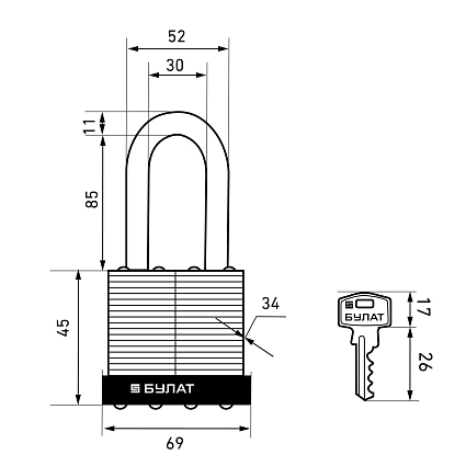 БУЛАТ ВС 0165-01 стальной 5кл. d=11мм Замок навесной   от интернет площадки Гурумарт