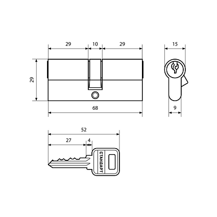 СТАНДАРТ для замков 103/50,132/50 кл/кл GP латунь 70мм 5 кл. Цилиндровый механизм   от интернет площадки Гурумарт