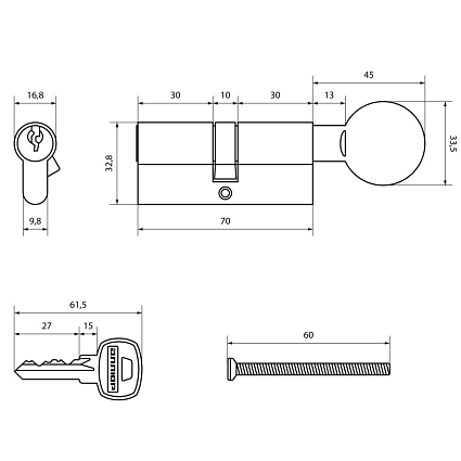 АЛЛЮР A.G 70-6К ВР латунь вертушка Цилиндровый механизм от интернет площадки Гурумарт